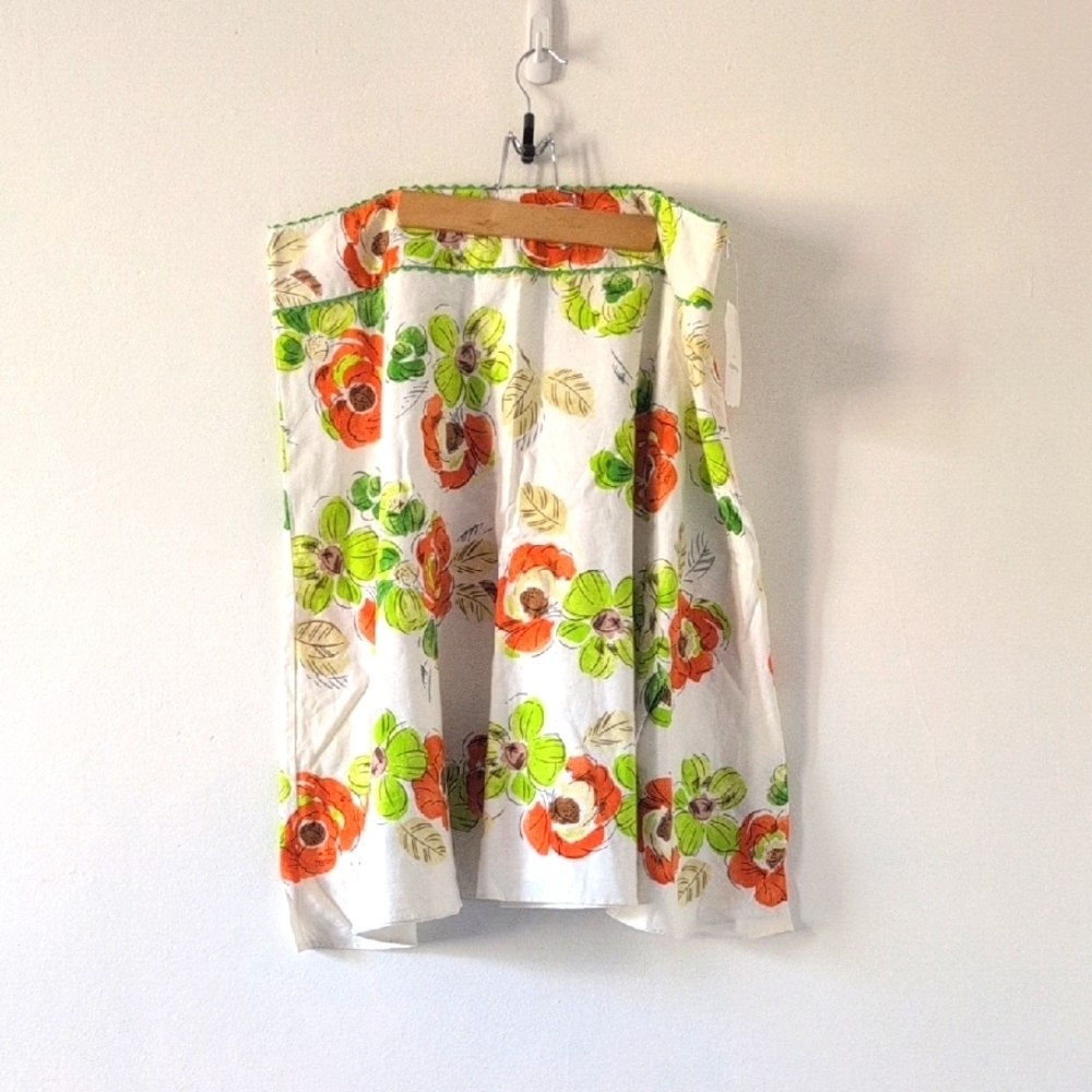 NWT Liz Claiborne Petite Floral Linen-Blend Retro Skirt  Orange Green White 16p